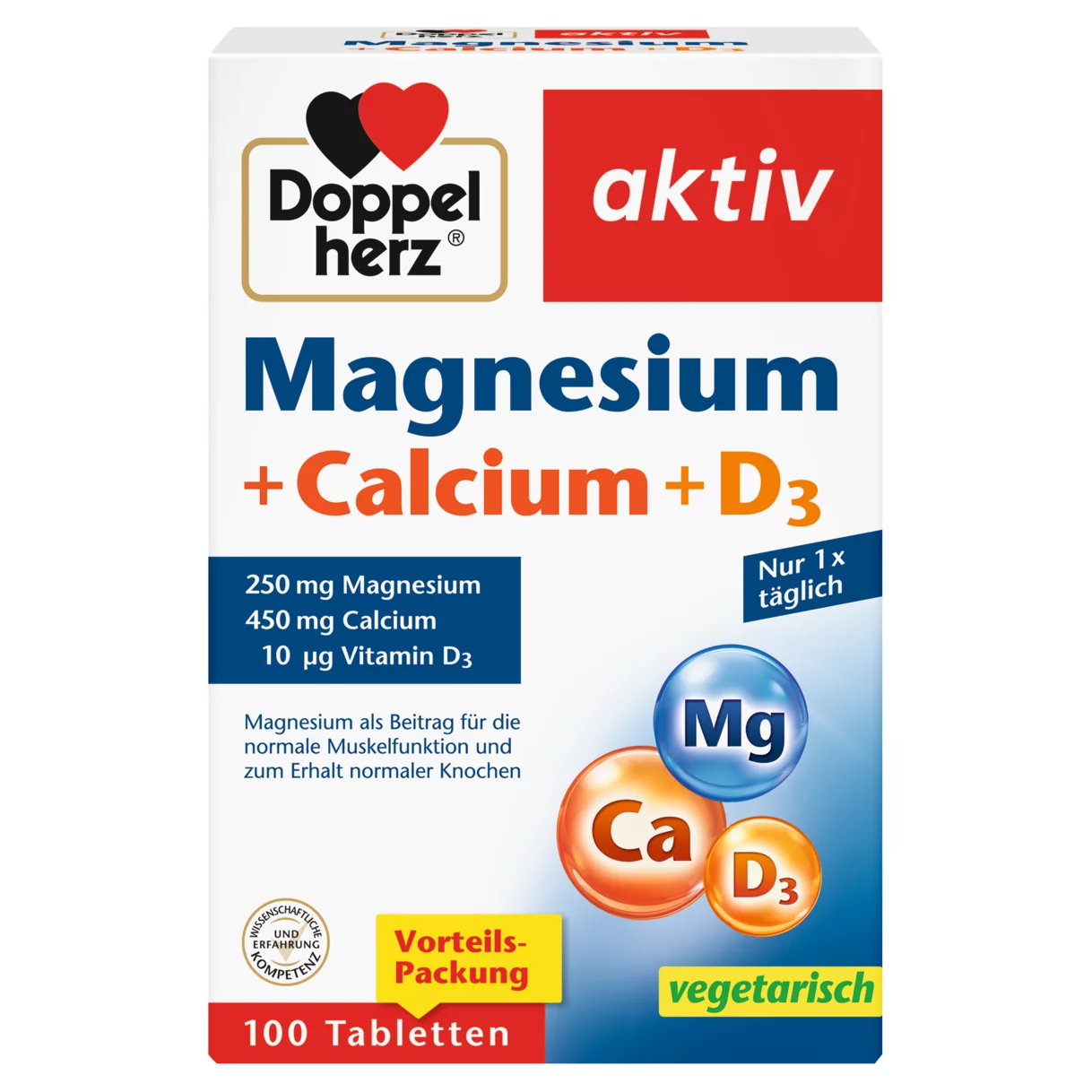 Abbildung der Produktverpackung Doppelherz aktiv Magnesium + Calcium + D3 Frontansicht